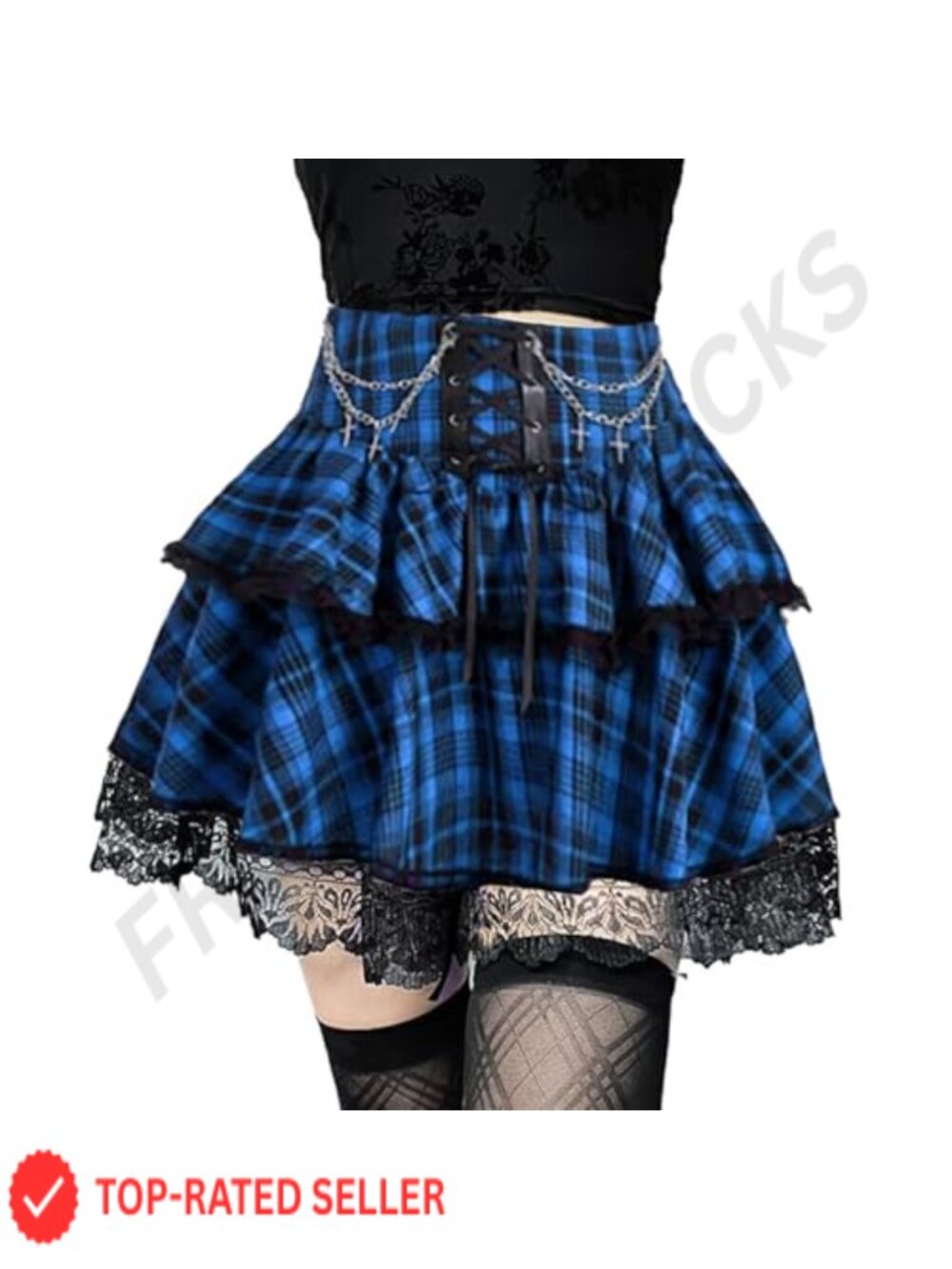 Gothic Steampunk Y2K Plaid Mini Skirt with Chain for Women